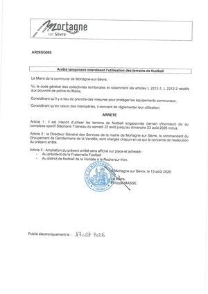 Ar26sg085 Interdiction Utilisation Terrain De Foot Du 22 08 Au 23 08 2026