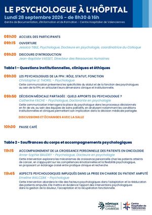 Programme Colloque : Les psychologues à l'hôpital
