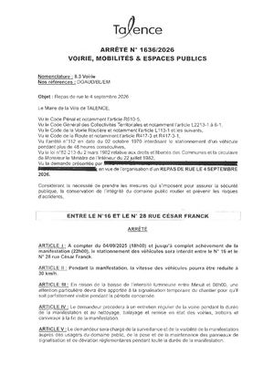 Arrete 1636 2026 Repas De Rue Entre Le 16 Et Le 28 Rue C Franck Le 4 09 2026 Publié Le 17 08 2026