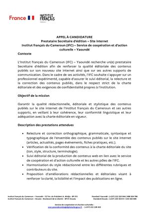 Appel à candidature prestataire secrétaire de rédaction