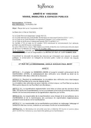 Arrete 1952 2026 Repas De Rue 47 Rue De La Medoquine Angle Bert Le 3 09 2026 Publié Le 17 08 2026