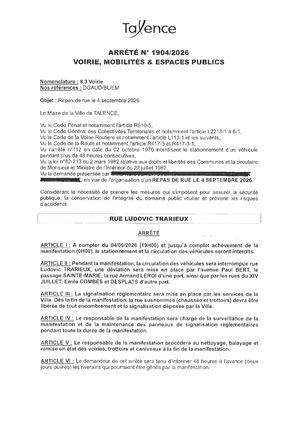 Arrete 1904 2026 Repas De Rue Rue Ludovic Trarieux Le 4 09 2026 Publié Le 17 08 2026