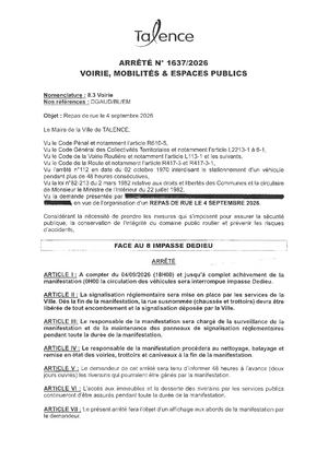 Arrete 1637 2026 Repas De Rue Face 8 Impasse Dedieu Le 4 09 2026 Publié Le 17 08 2026