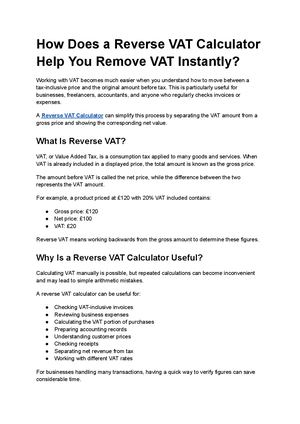 How Does A Reverse Vat Calculator Help You Remove Vat Instantly