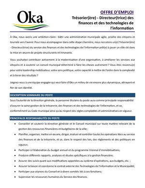 Offre d'emploi - Trésorier(ère) - Directeur(trice) finances