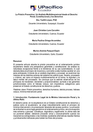 La Prisión Preventiva Un Análisis Multidimensional Desde El Derecho Penal Constitucional Y Los Derechos