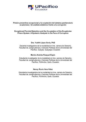 Prisión Preventiva Excepcional Y La Cooptación Del Sistema Penitenciario Ecuatoriano Un Análisis Sistémico Frente A La Corrupción