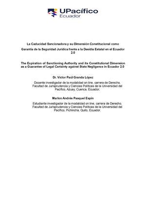 La Caducidad Sancionadora Y Su Dimensión Constitucional