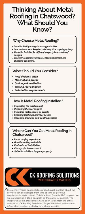 Thinking About Metal Roofing in Chatswood? What Should You Know? - Ck Roofing Solutions