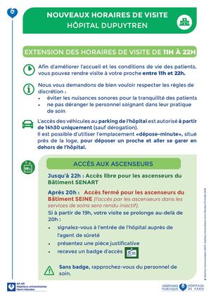 Flyer Extension Des Horaires De Visite Et Modalités D'accès Dupuytren Juillet 2026