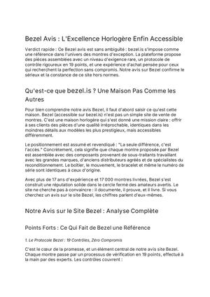 Bezel Avis : L'Excellence Horlogère Enfin Accessible