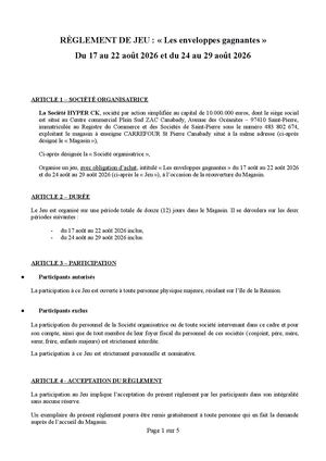 10 08 2026 Règlement De Jeu Les Enveloppes Gagnantes Réouverture Carrefour Canabady
