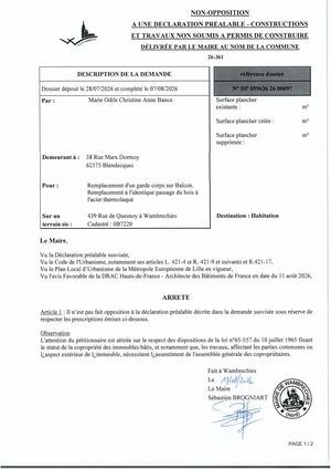 Arrêté 26 361 439 Rue De Quesnoy