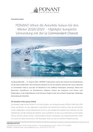 26 08 13 Ponant öffnet die Antarktis-Saison für den Winter 2028-2029
