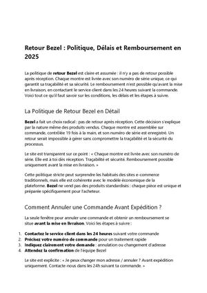 Retour Bezel : Politique, Délais et Remboursement en 2025