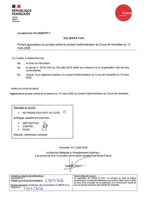 CA du 7 Juillet 2026 - délibérations