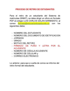 Proceso De Retiro De Estudiantes