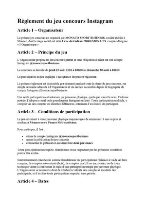 Règlement Du Jeu Concours Instagram