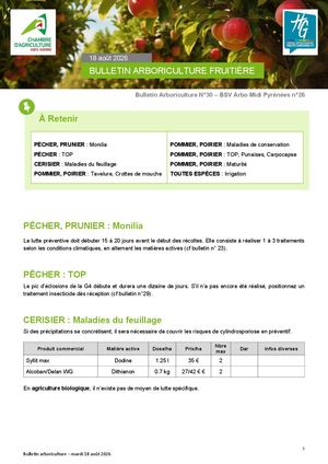 Bulletin Arboriculture N°30 du 18 Août 2026