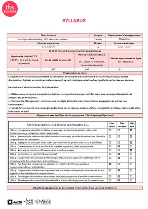 B2 FT SPE - Stratégie Webmarketing SEA Réseaux Sociaux