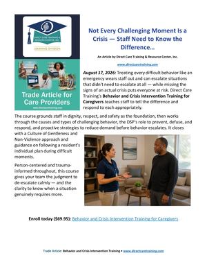 Behavior Crisis Intervention Blog Post Trade Article