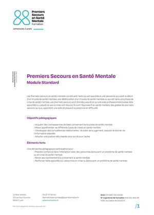 Programme Formation Secouriste Santé Mentale