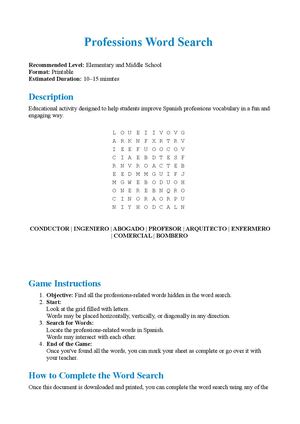 Learn Spanish Jobs & Professions – Word Search Activity