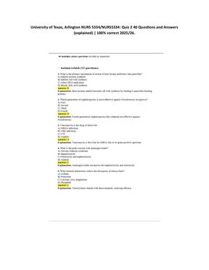 University of Texas, Arlington NURS 5334/NURS5334: Quiz 2 40 Questions and Answers (explained) | 100% correct 2025/26.