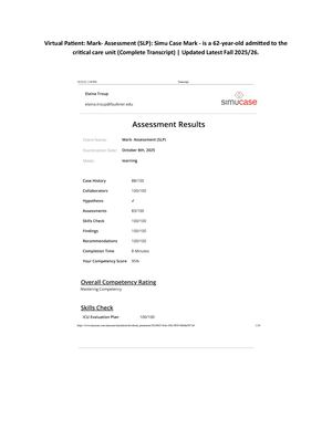 Virtual Patient: Mark- Assessment (SLP): Simu Case Mark - is a 62-year-old admitted to the critical care unit (Complete Transcript) | Updated Latest Fall 2025/26.