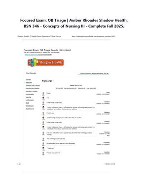 Focused Exam: OB Triage | Amber Rhoades Shadow Health: BSN 346 - Concepts of Nursing III - Complete Fall 2025.