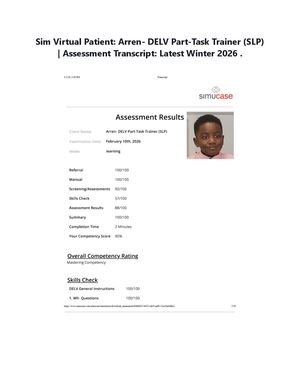Sim Virtual Patient: Arren- DELV Part-Task Trainer (SLP) | Assessment Transcript: Latest Winter 2026 .