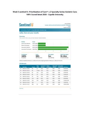 Week 5 sentinel U : Prioritization of Care® v.2 Specialty Series: Geriatric Care; 100% Scored latest 2026 - Capella University.