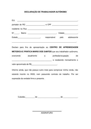 Anexo I Declaracao De Autonomo