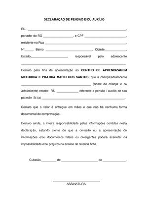 Anexo Ii Declaração De Pensão Auxilio