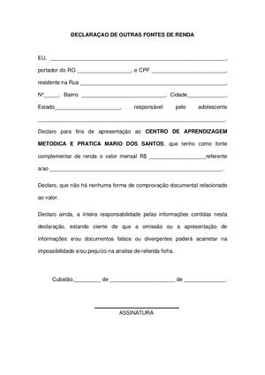 Anexo Iii Declaração De Outras Fontes De Renda