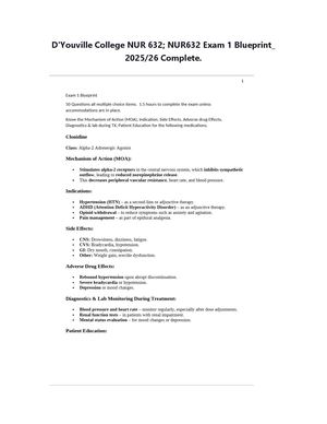 D'Youville College NUR 632; NUR632 Exam 1 Blueprint_ 2025/26 Complete.