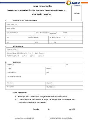Ficha De Atualização Cadastral 2026