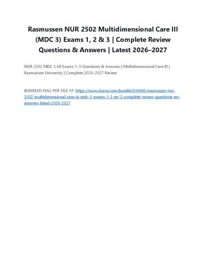 Rasmussen NUR 2502 Multidimensional Care III (MDC 3) Exams 1, 2 & 3 | Complete Review Questions & Answers | Latest 2026–2027