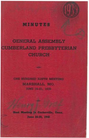 1939 Minutes of the General Assembly Cumberland Presbyterian Church