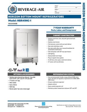 Beverage Air HBR49HC 1 Spec Sheet