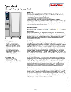RATIONAL ICP 20 FULL E 480V 3 PH (LM100GE).Spec Sheet