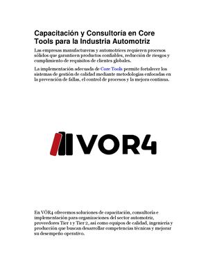 Capacitación Y Consultoría En Core Tools Para La Industria Automotriz