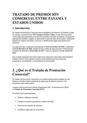 Tratado De Promoción Comercial Entre Panamá Y Estados Unidos