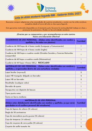 Calderón Lista De úTiles 2do Egb