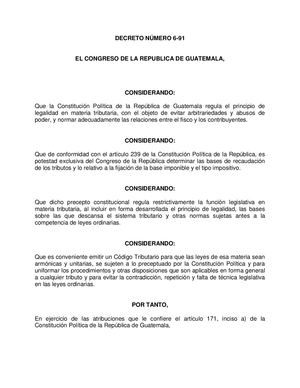 Codigo Tributario Decreto Numero 6 91