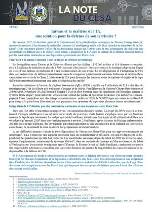 LA NOTE DU CESA N°633 Taïwan Et La Maîtrise De L’ia, Une Solution Pour La Défense De Son Territoire