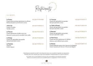 RESTAURANTS - Sélection à Valmorel - Anitéa - FR UK