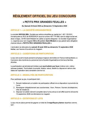 Brico Règlement Petits Prix Grandes Feuilles