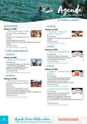 Agenda de la semaine du 24 au 30 août 2026