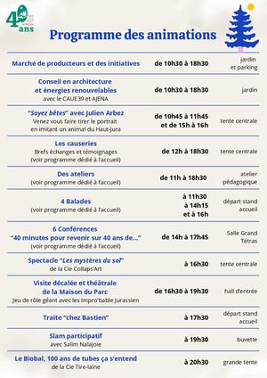 Programme fête des 40 ans du Parc